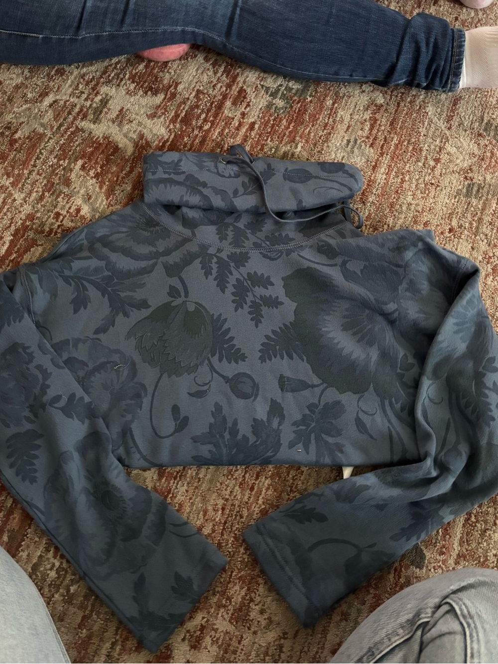 Chaps Dark Blue Floral Jacquard Cowl Neck Sweater